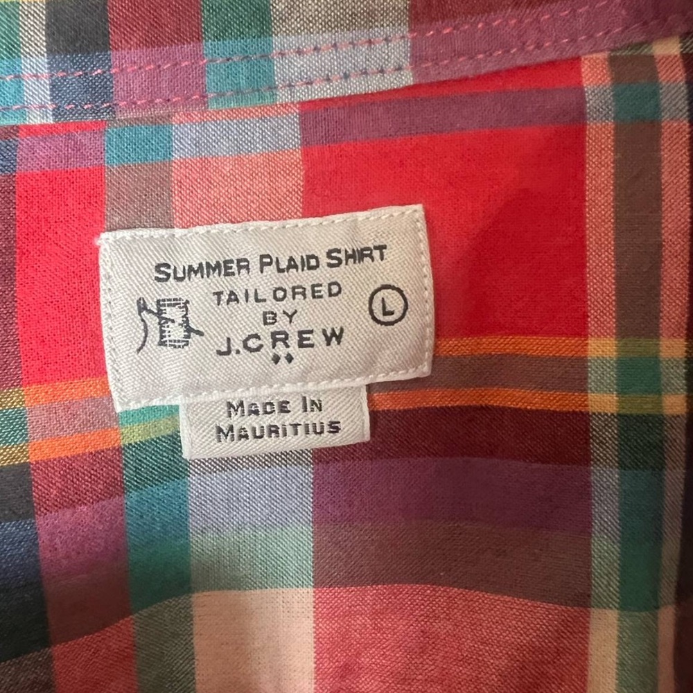 J.Crew Summer Shirt Men Size Large Red Plaid Button Down Shirt - Picture 6 of 7